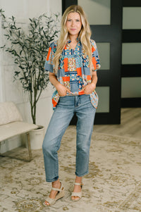 Pardon Me Patchwork Puff Sleeve Blouse-Womens-Villari Chic, women's online fashion boutique in Severna, Maryland