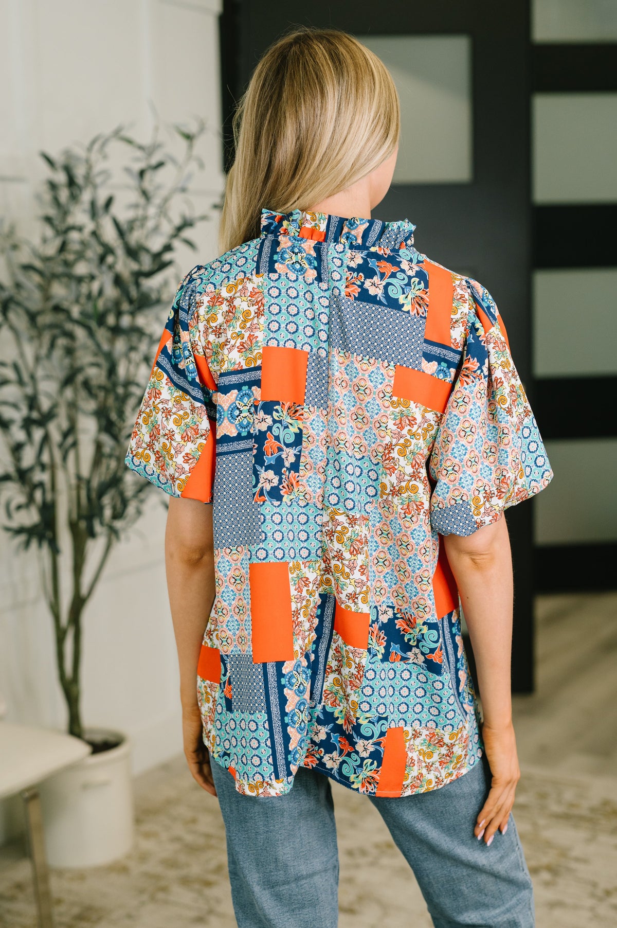 Pardon Me Patchwork Puff Sleeve Blouse-Womens-Villari Chic, women's online fashion boutique in Severna, Maryland