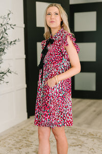 Pattern Pending Bow Detail Dress in Fuchsia and Black-Womens-Villari Chic, women's online fashion boutique in Severna, Maryland