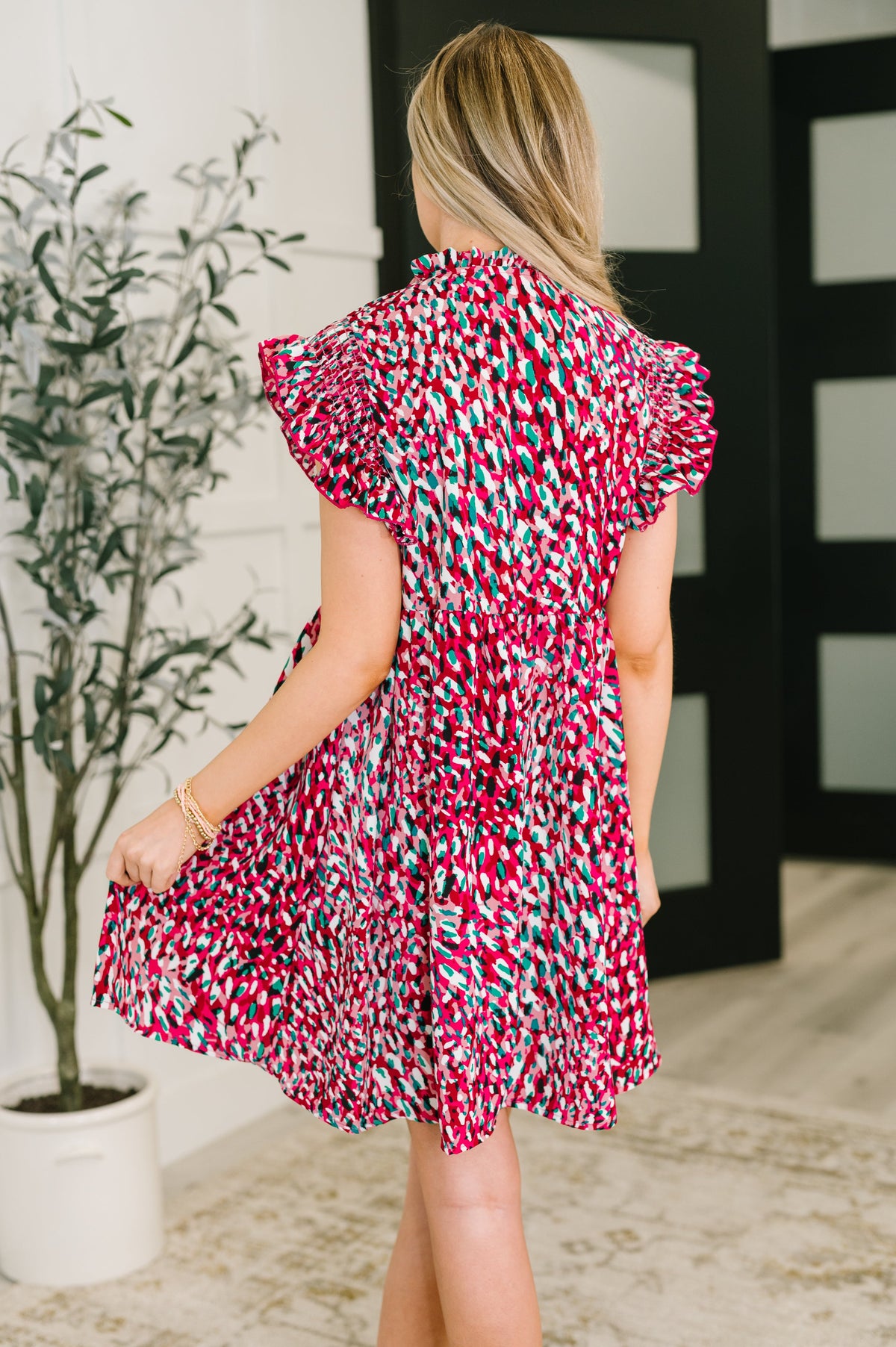 Pattern Pending Bow Detail Dress in Fuchsia and Black-Womens-Villari Chic, women's online fashion boutique in Severna, Maryland