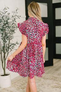 Pattern Pending Bow Detail Dress in Fuchsia and Black-Womens-Villari Chic, women's online fashion boutique in Severna, Maryland