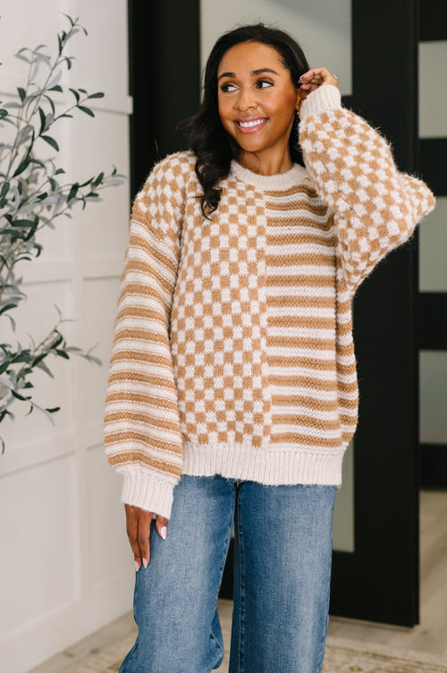 Pattern Play Oversized Pullover in Taupe-Womens-Villari Chic, women's online fashion boutique in Severna, Maryland