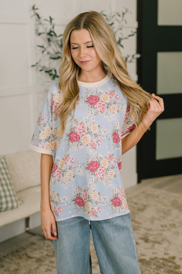 Perfect Season Floral Print Relaxed Tee-Womens-Villari Chic, women's online fashion boutique in Severna, Maryland