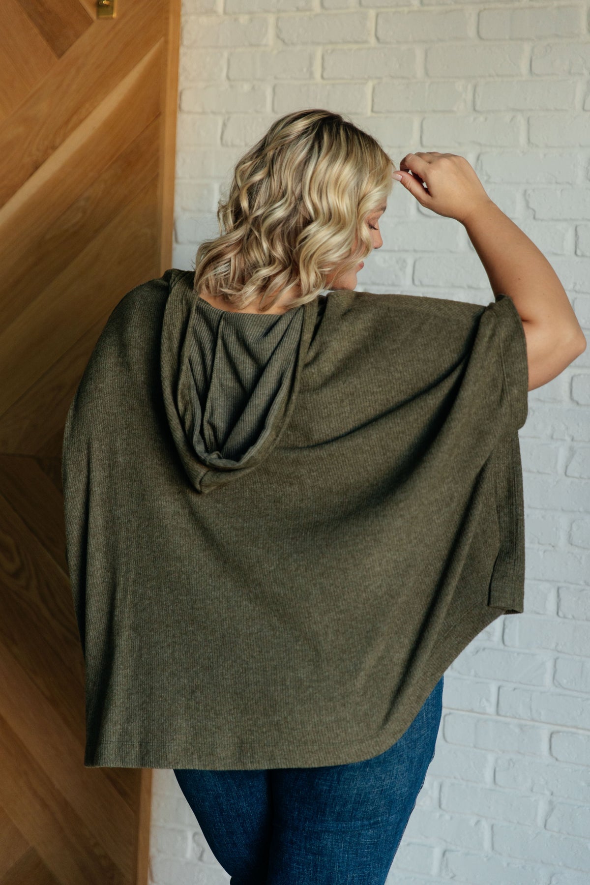 Perfectly Poised Hooded Poncho in Olive-Layers-Villari Chic, women's online fashion boutique in Severna, Maryland