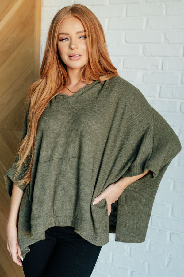 Perfectly Poised Hooded Poncho in Olive-Layers-Villari Chic, women's online fashion boutique in Severna, Maryland