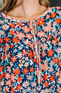 Petal to the Metal Flutter Sleeve Dress in Navy/Coral-Womens-Villari Chic, women's online fashion boutique in Severna, Maryland