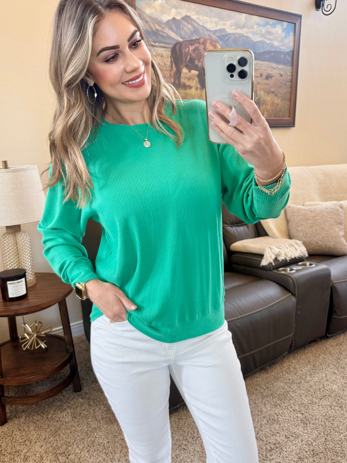 Corrine Ribbed Pullover Top - Emerald-Pullover-Villari Chic, women's online fashion boutique in Severna, Maryland