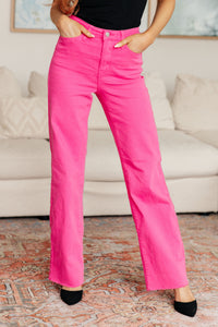 Judy Blue High-Rise Straight Leg Jeans in Hot Pink-Denim-Villari Chic, women's online fashion boutique in Severna, Maryland