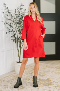 Portfolio Quarter Sleeve Dress in Red-Womens-Villari Chic, women's online fashion boutique in Severna, Maryland