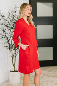 Portfolio Quarter Sleeve Dress in Red-Womens-Villari Chic, women's online fashion boutique in Severna, Maryland