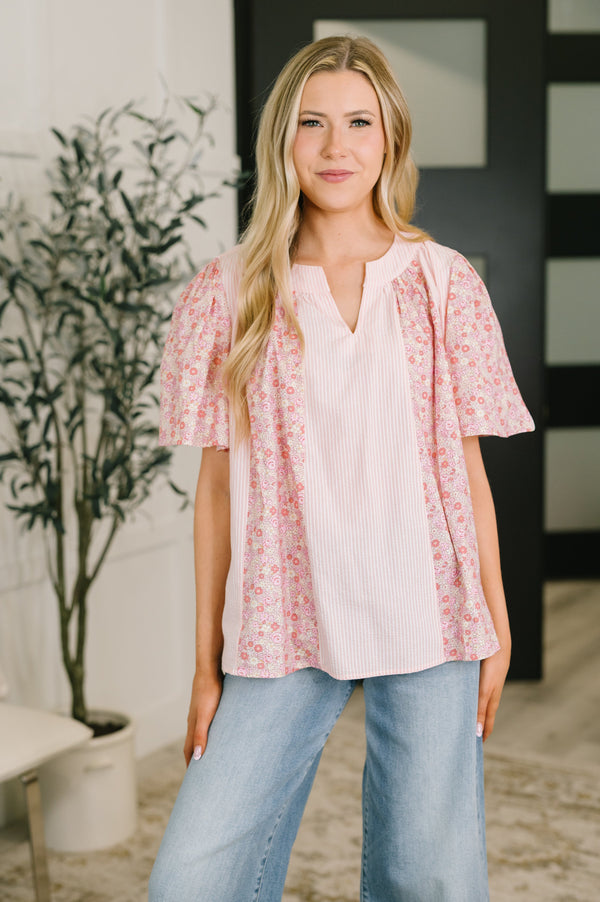 Pretty Prime Bell Sleeve Color Block Blouse-Womens-Villari Chic, women's online fashion boutique in Severna, Maryland