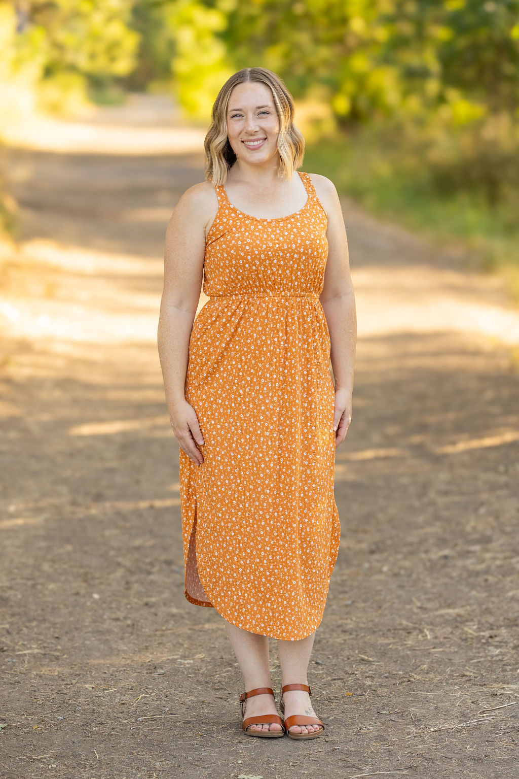 Reagan Ribbed Midi Dress - Pumpkin Floral-Dresses-Villari Chic, women's online fashion boutique in Severna, Maryland