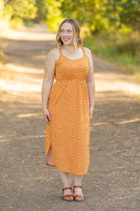 Reagan Ribbed Midi Dress - Pumpkin Floral-Dresses-Villari Chic, women's online fashion boutique in Severna, Maryland