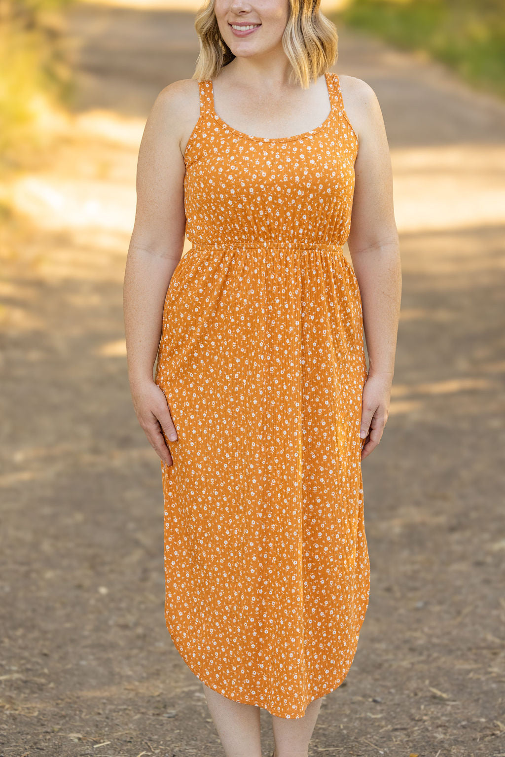 Reagan Ribbed Midi Dress - Pumpkin Floral-Dresses-Villari Chic, women's online fashion boutique in Severna, Maryland