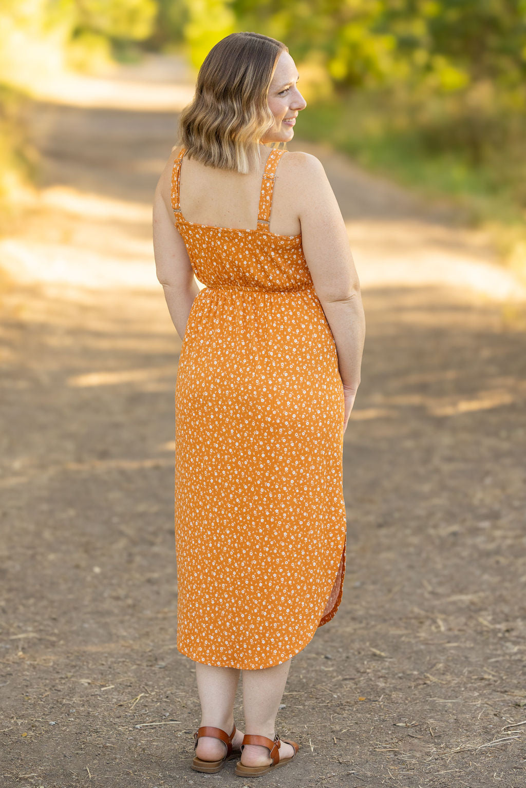 Reagan Ribbed Midi Dress - Pumpkin Floral-Dresses-Villari Chic, women's online fashion boutique in Severna, Maryland
