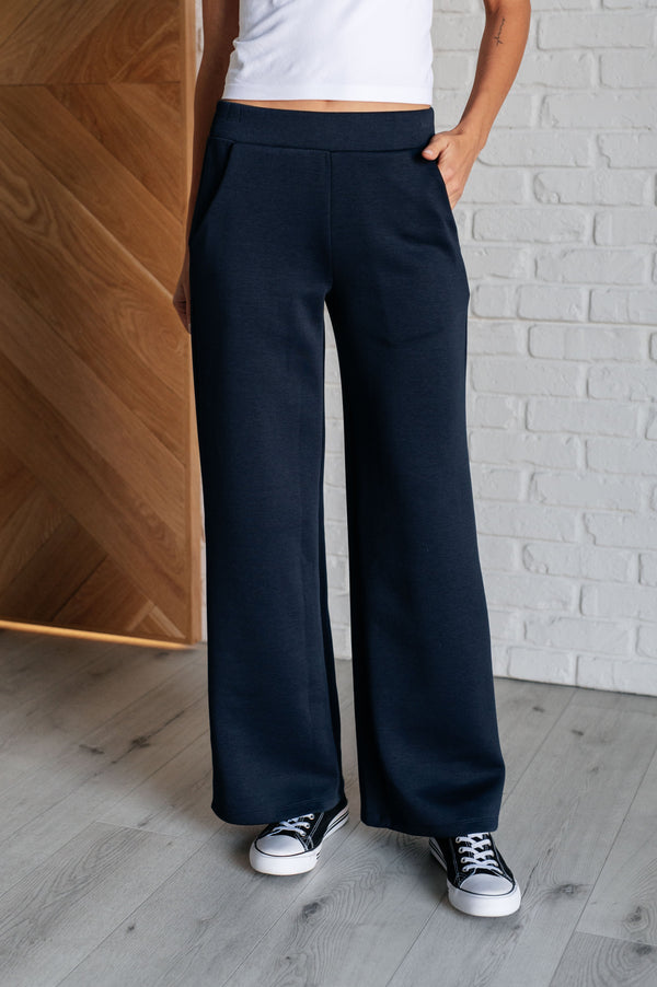 Resort Travel Wide Leg Crop Pant in Navy-Athleisure-Villari Chic, women's online fashion boutique in Severna, Maryland