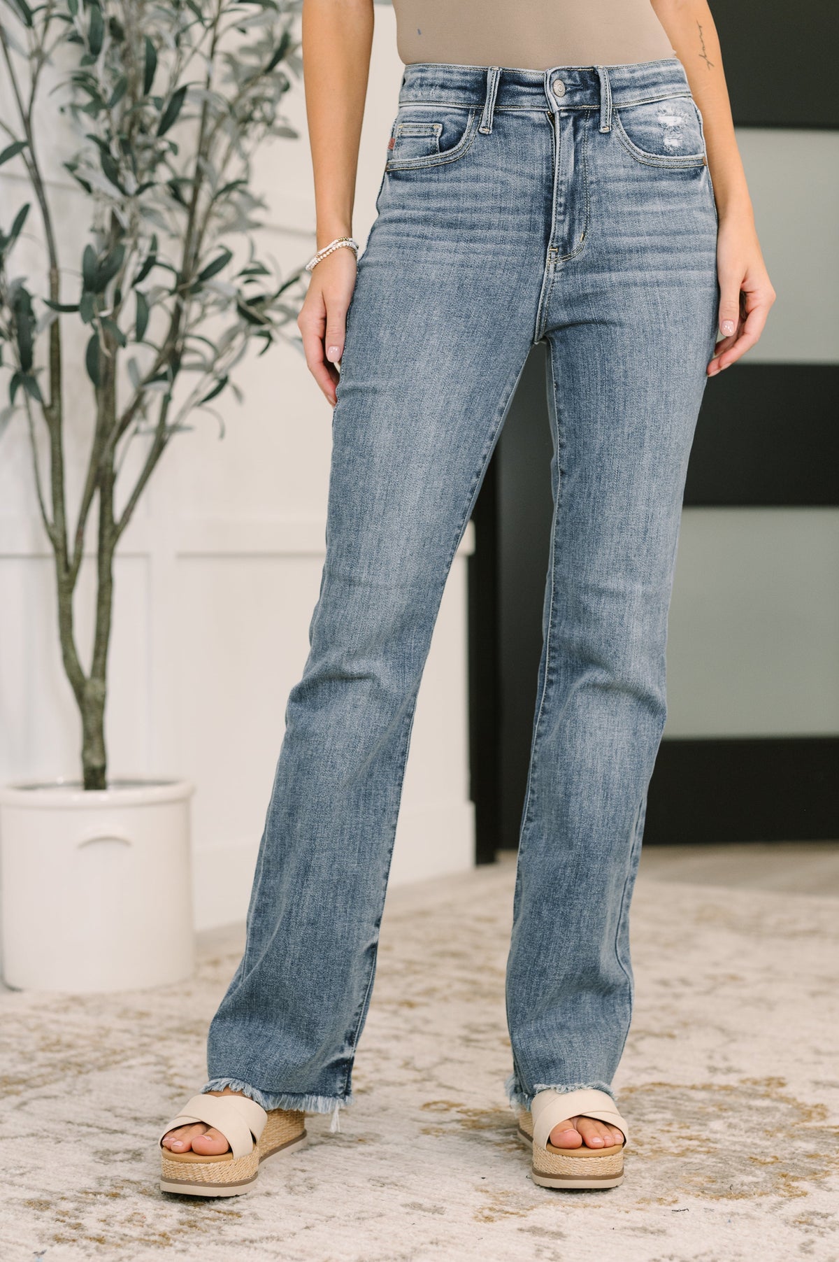 Judy Blue High Waist Bootcut with Fray Hem-Womens-Villari Chic, women's online fashion boutique in Severna, Maryland