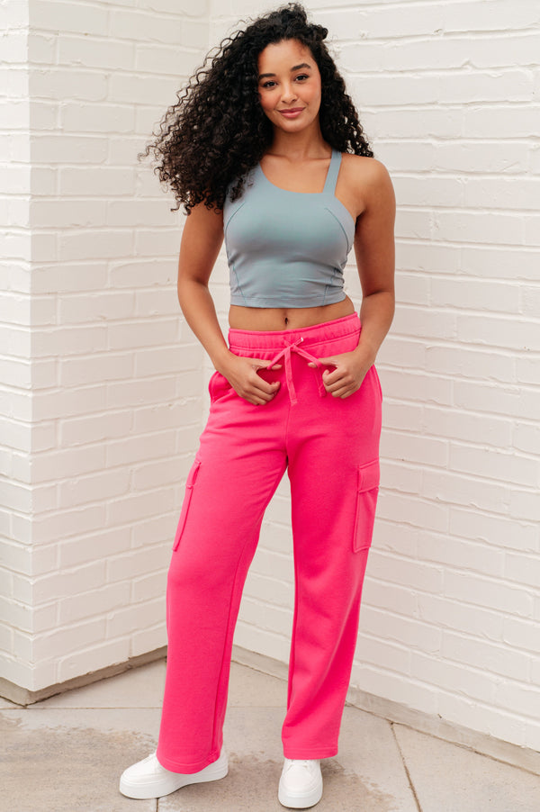 Run, Don't Walk Cargo Sweatpants in Flamingo Pink-Athleisure-Villari Chic, women's online fashion boutique in Severna, Maryland