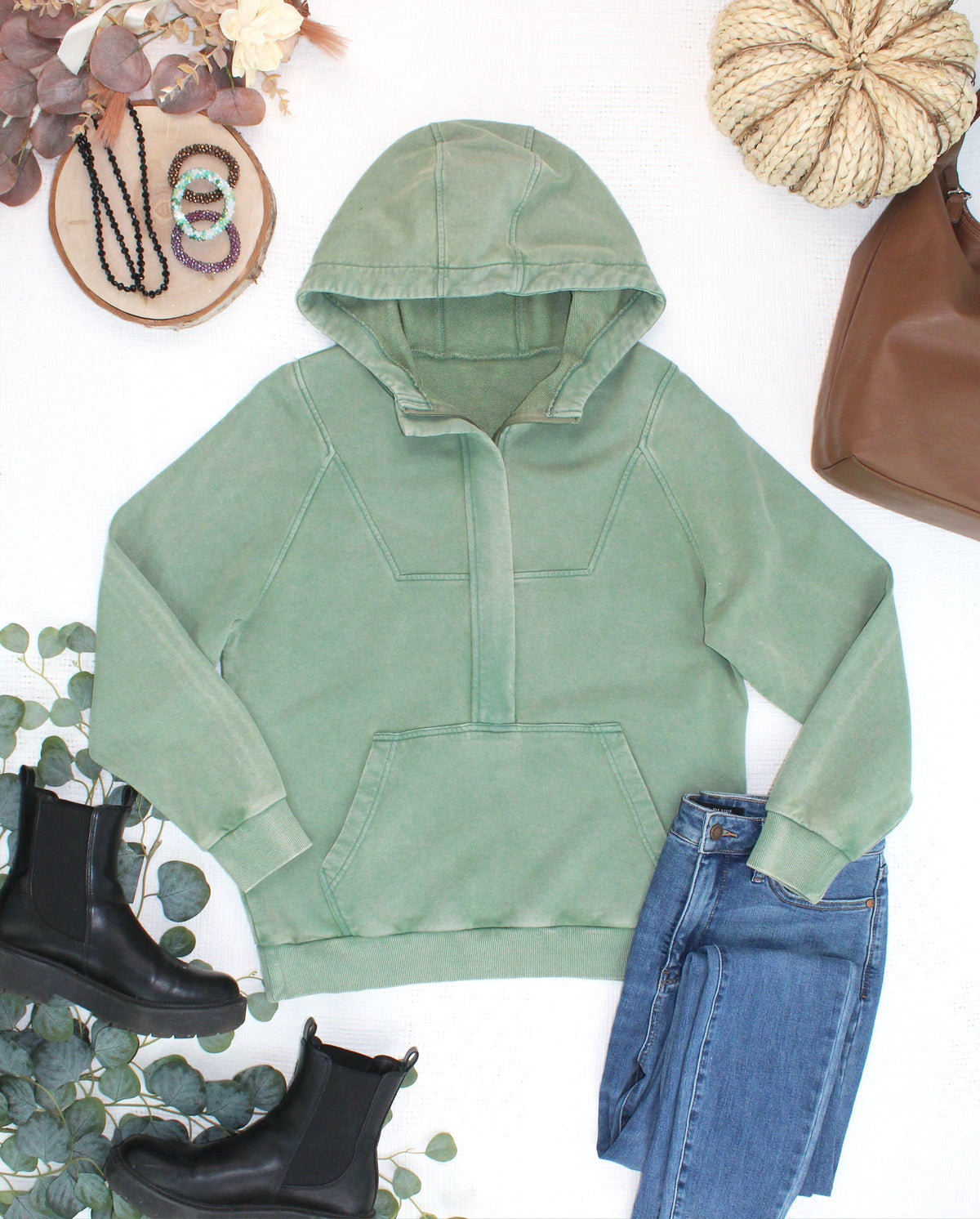 Ryker Vintage Wash Hoodie- Olive-sweatshirt-Villari Chic, women's online fashion boutique in Severna, Maryland