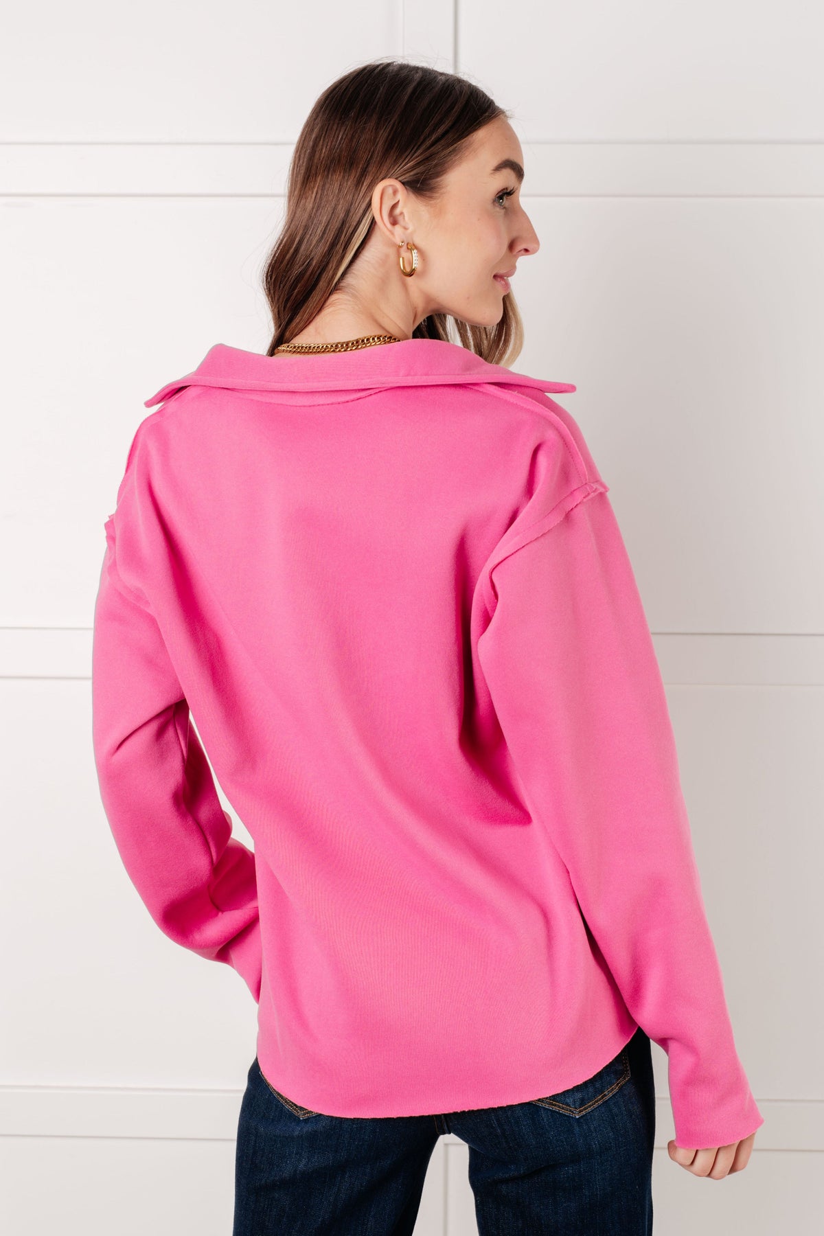 Same Ol' Situation Collared Pullover in Hot Pink-Tops-Villari Chic, women's online fashion boutique in Severna, Maryland