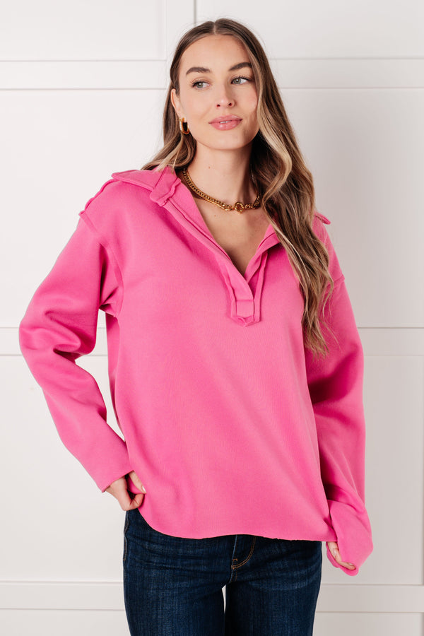 Same Ol' Situation Collared Pullover in Hot Pink-Tops-Villari Chic, women's online fashion boutique in Severna, Maryland