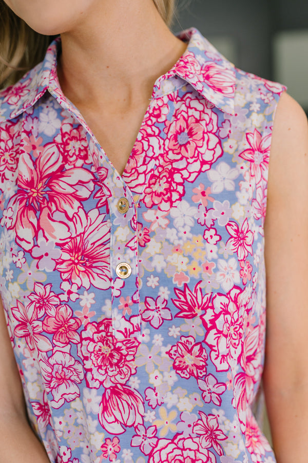 Sea Spray Collared Sleeveless Top in Falling Floral-Womens-Villari Chic, women's online fashion boutique in Severna, Maryland