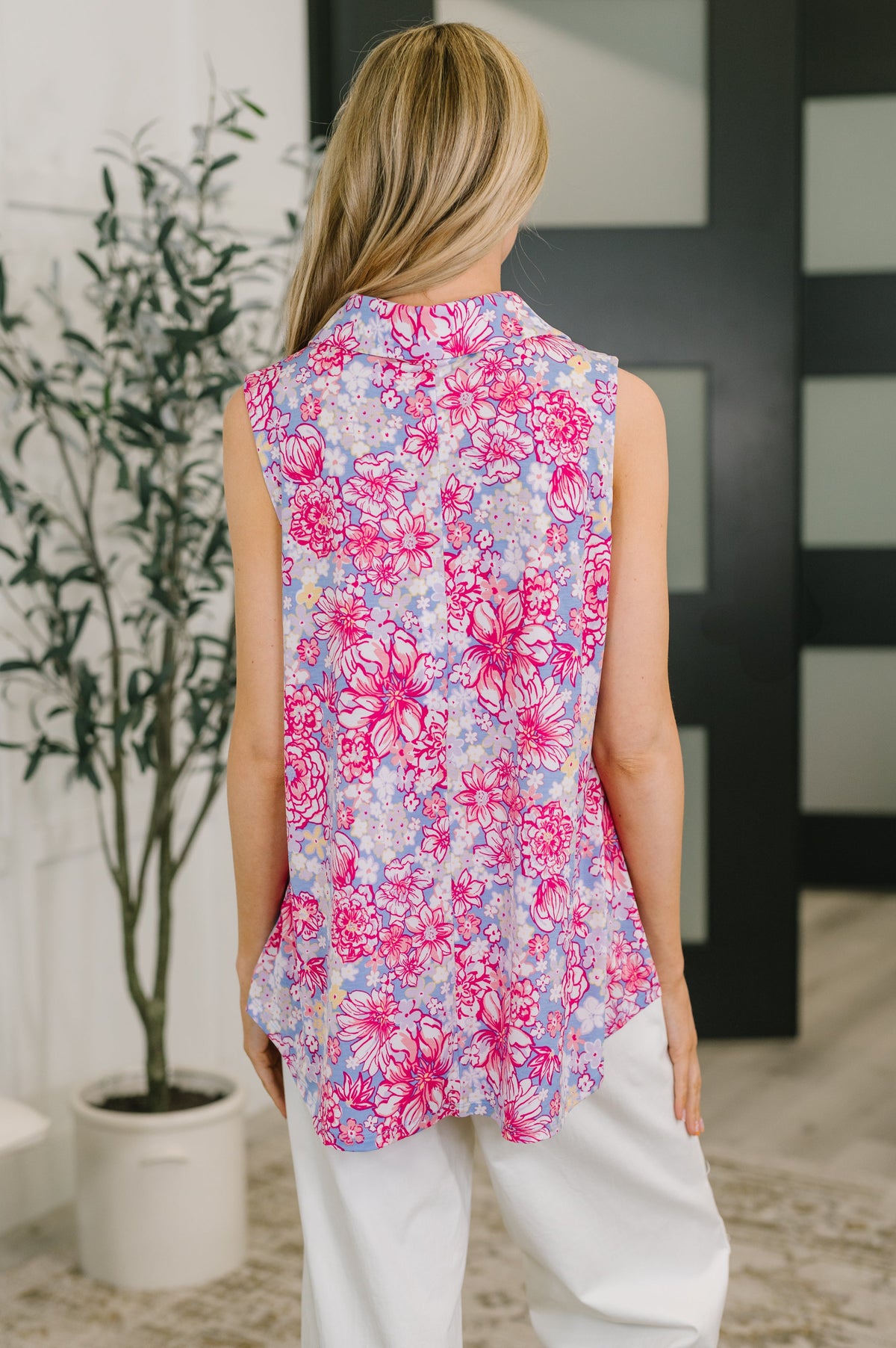 Sea Spray Collared Sleeveless Top in Falling Floral-Womens-Villari Chic, women's online fashion boutique in Severna, Maryland