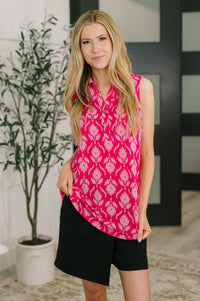 Sea Spray Collared Sleeveless Top in Floral Ikat-Womens-Villari Chic, women's online fashion boutique in Severna, Maryland