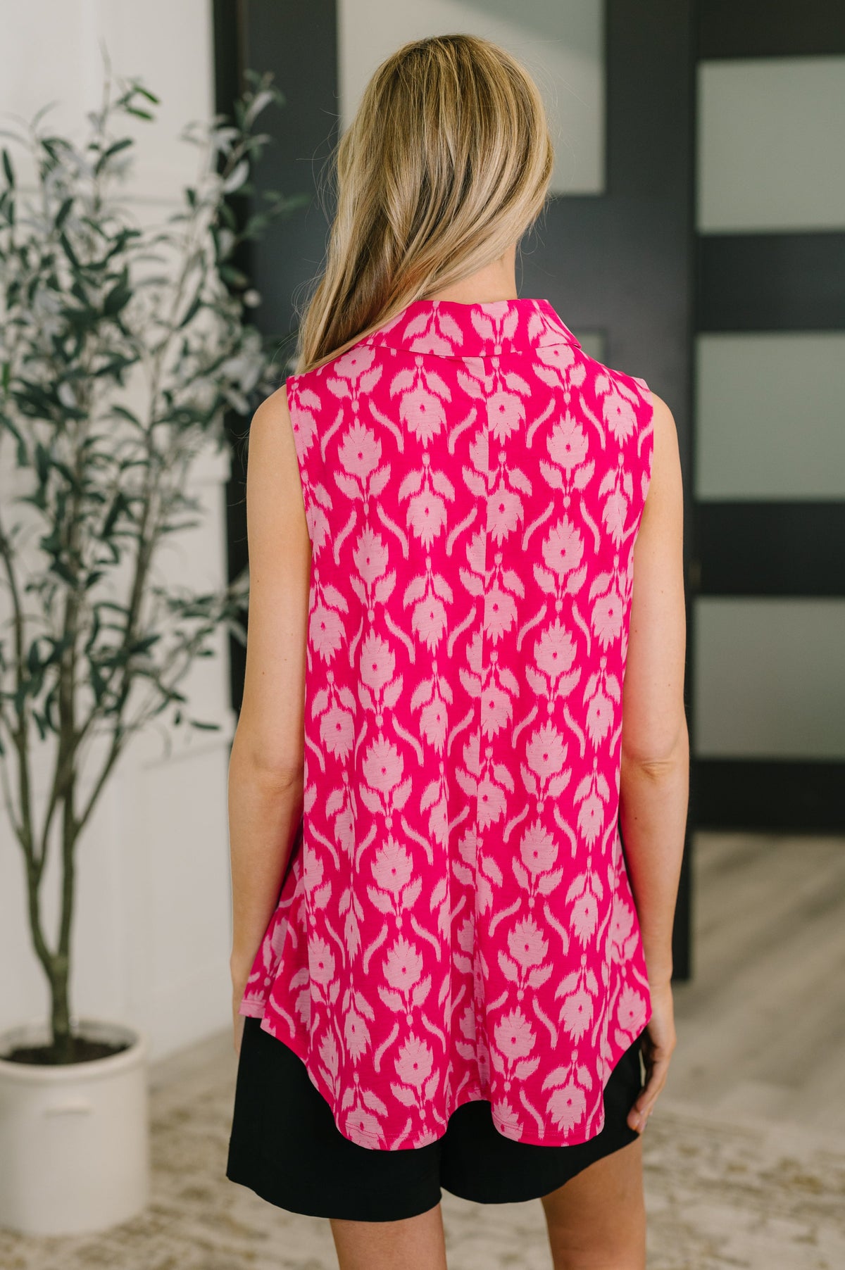 Sea Spray Collared Sleeveless Top in Floral Ikat-Womens-Villari Chic, women's online fashion boutique in Severna, Maryland