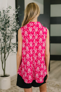 Sea Spray Collared Sleeveless Top in Floral Ikat-Womens-Villari Chic, women's online fashion boutique in Severna, Maryland