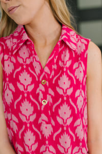 Sea Spray Collared Sleeveless Top in Floral Ikat-Womens-Villari Chic, women's online fashion boutique in Severna, Maryland