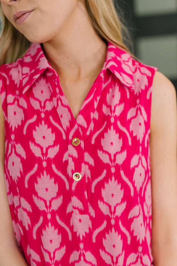 Sea Spray Collared Sleeveless Top in Floral Ikat-Womens-Villari Chic, women's online fashion boutique in Severna, Maryland