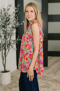 Sea Spray Collared Sleeveless Top in Island Bloom-Womens-Villari Chic, women's online fashion boutique in Severna, Maryland