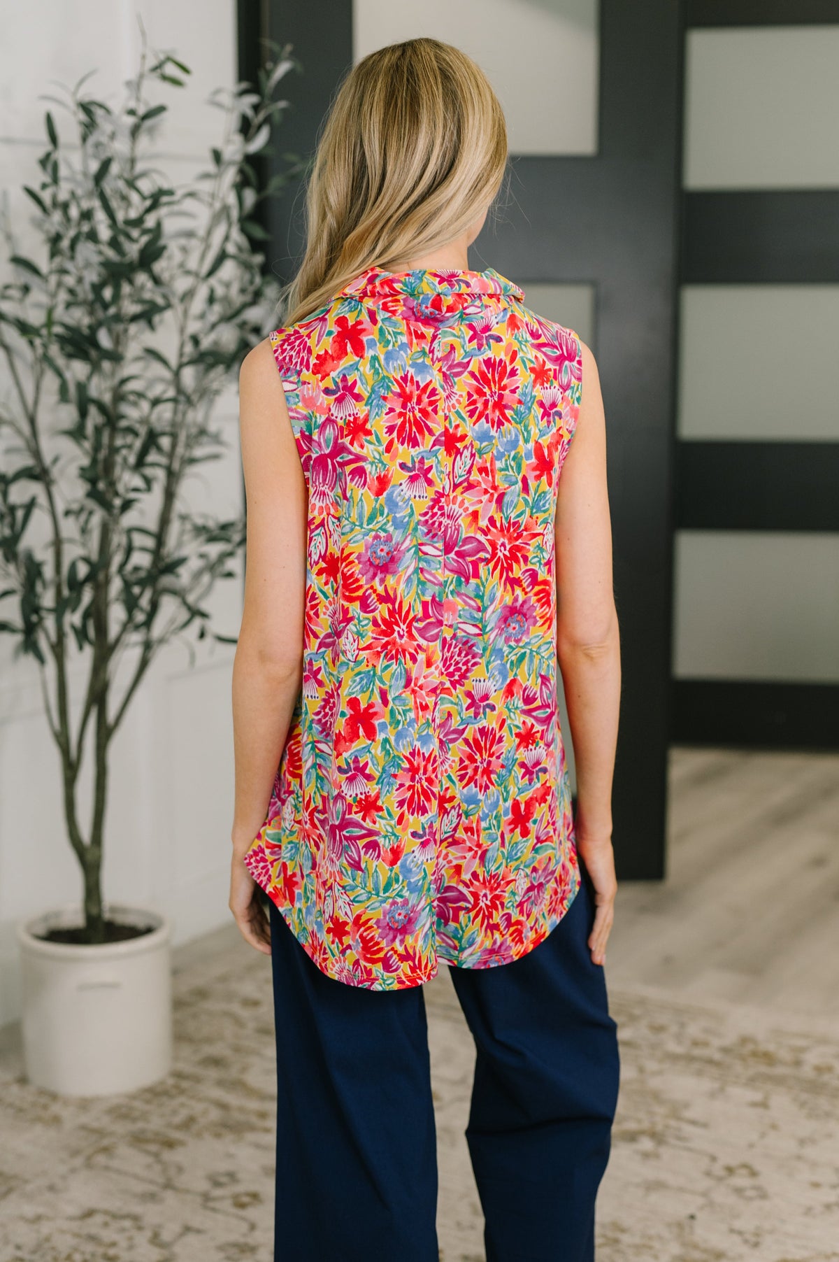 Sea Spray Collared Sleeveless Top in Island Bloom-Womens-Villari Chic, women's online fashion boutique in Severna, Maryland