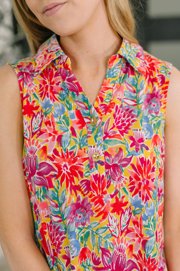 Sea Spray Collared Sleeveless Top in Island Bloom-Womens-Villari Chic, women's online fashion boutique in Severna, Maryland