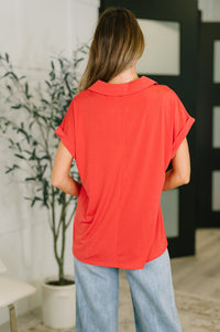 Sea You Soon Collared Top in Hot Coral-Womens-Villari Chic, women's online fashion boutique in Severna, Maryland