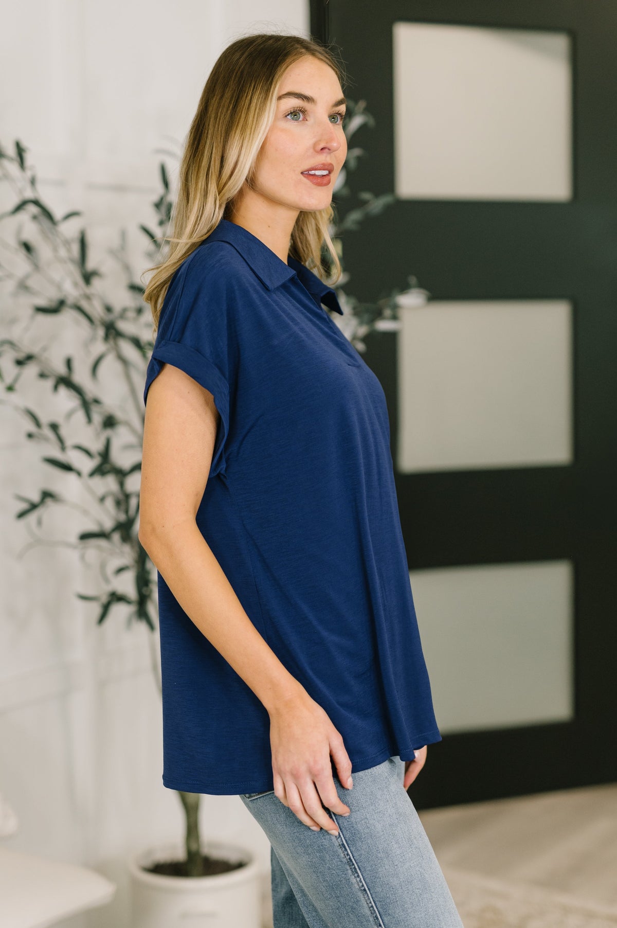 Sea You Soon Collared Top in Navy-Womens-Villari Chic, women's online fashion boutique in Severna, Maryland