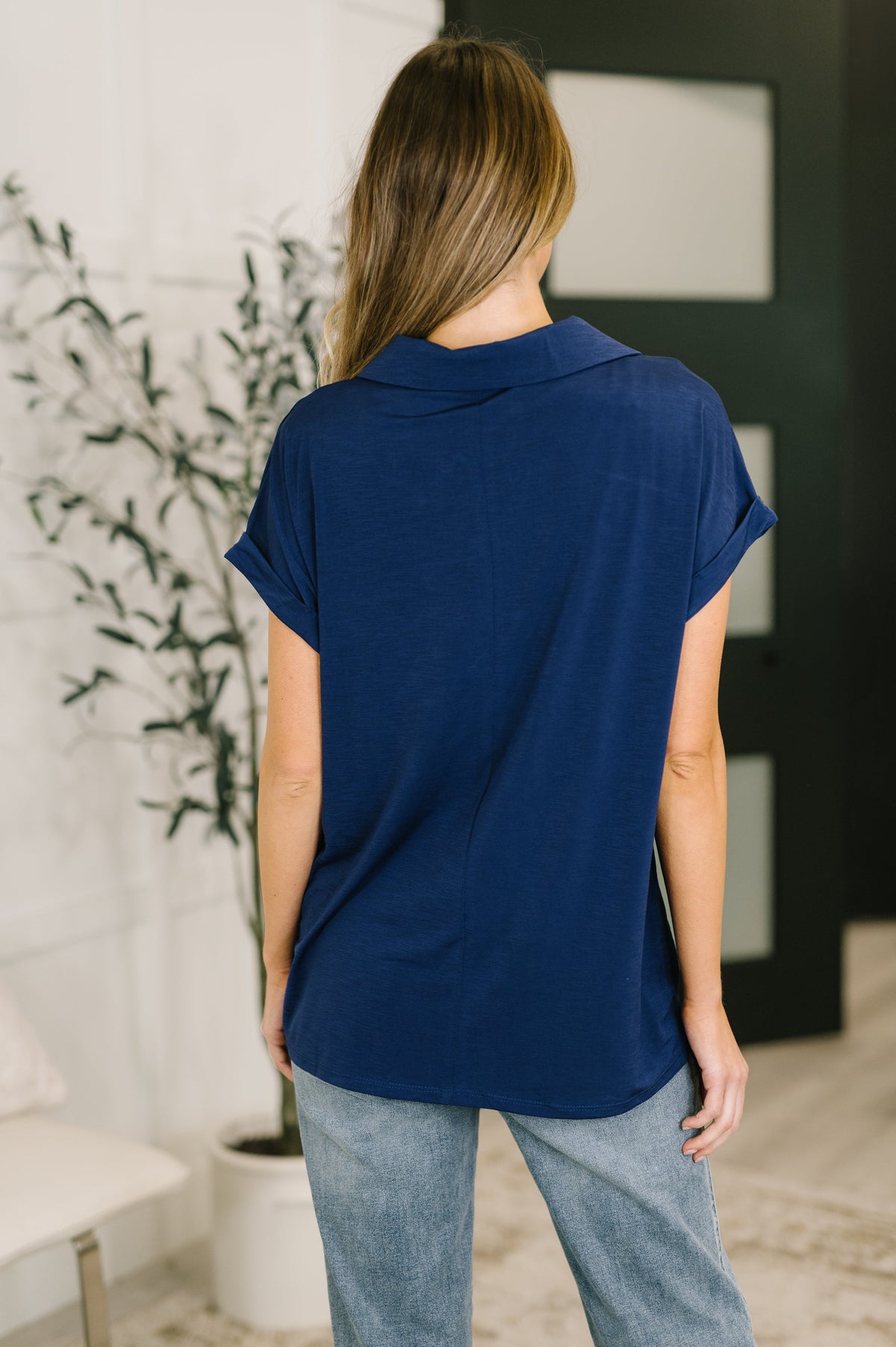 Sea You Soon Collared Top in Navy-Womens-Villari Chic, women's online fashion boutique in Severna, Maryland