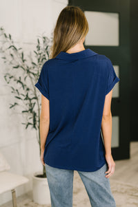 Sea You Soon Collared Top in Navy-Womens-Villari Chic, women's online fashion boutique in Severna, Maryland