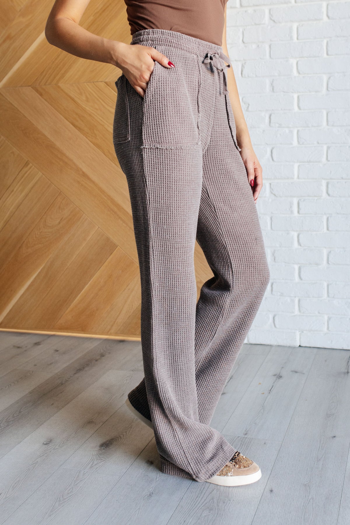 Set Process Mineral Wash Waffle Knit Pants in Brown-Athleisure-Villari Chic, women's online fashion boutique in Severna, Maryland