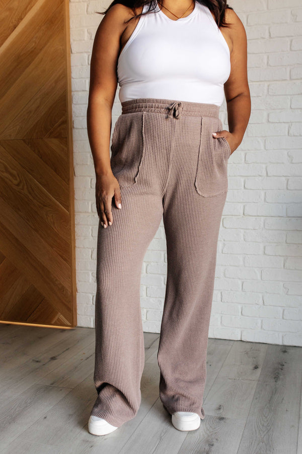 Set Process Mineral Wash Waffle Knit Pants in Brown-Athleisure-Villari Chic, women's online fashion boutique in Severna, Maryland