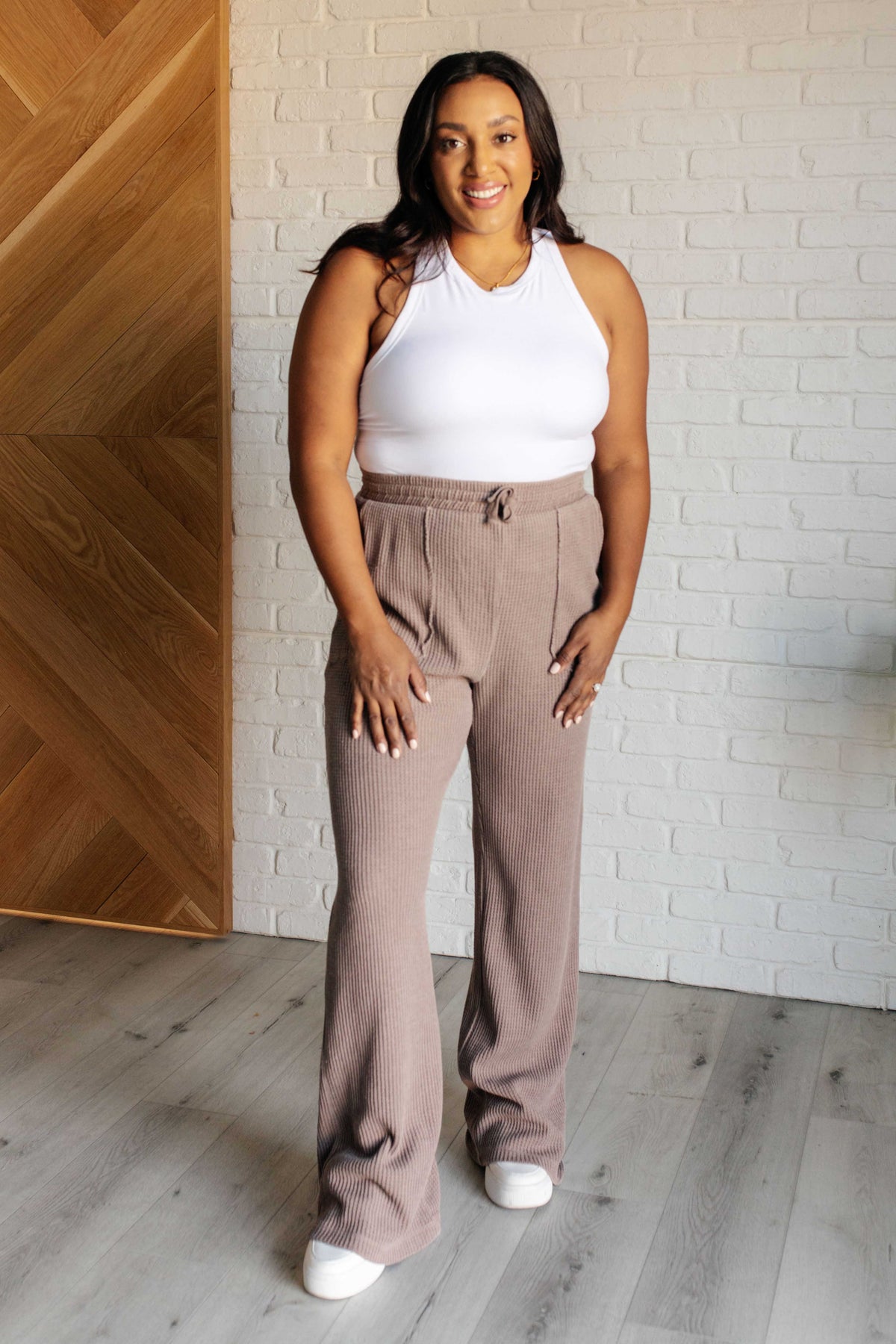 Set Process Mineral Wash Waffle Knit Pants in Brown-Athleisure-Villari Chic, women's online fashion boutique in Severna, Maryland