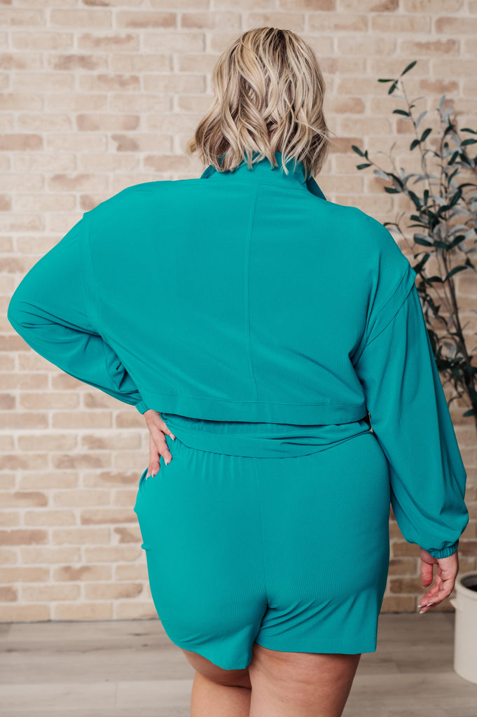 She's Got Game Cropped Jacket in Ocean Teal-Womens-Villari Chic, women's online fashion boutique in Severna, Maryland