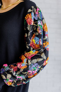 She is the Party Floral Sequins Mesh Sleeve Top-Tops-Villari Chic, women's online fashion boutique in Severna, Maryland