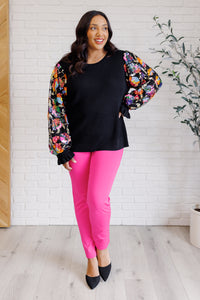 She is the Party Floral Sequins Mesh Sleeve Top-Tops-Villari Chic, women's online fashion boutique in Severna, Maryland