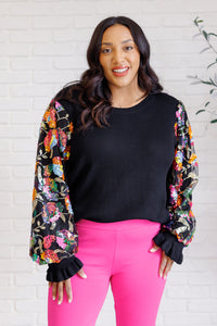 She is the Party Floral Sequins Mesh Sleeve Top-Tops-Villari Chic, women's online fashion boutique in Severna, Maryland