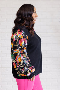 She is the Party Floral Sequins Mesh Sleeve Top-Tops-Villari Chic, women's online fashion boutique in Severna, Maryland