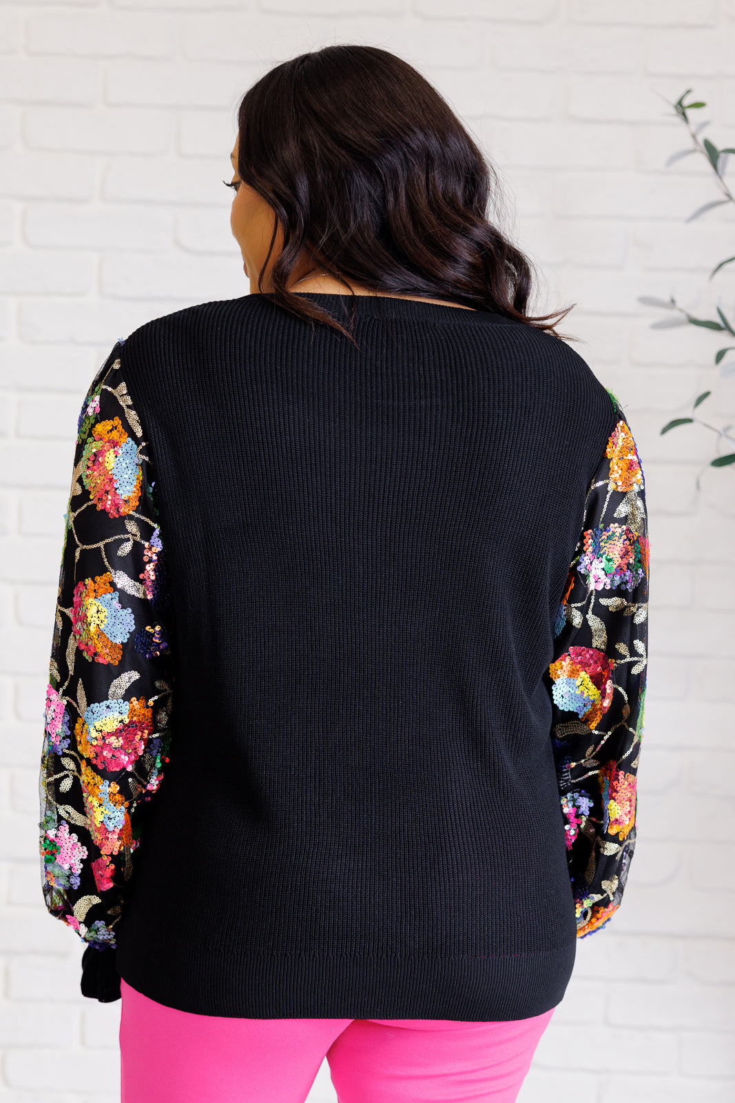 She is the Party Floral Sequins Mesh Sleeve Top-Tops-Villari Chic, women's online fashion boutique in Severna, Maryland