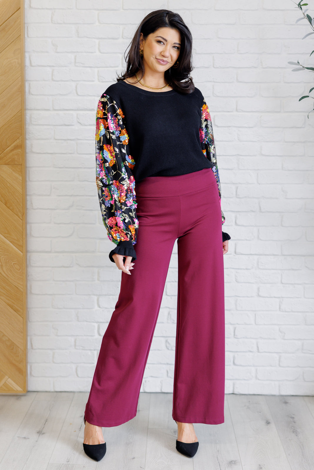 She is the Party Floral Sequins Mesh Sleeve Top-Tops-Villari Chic, women's online fashion boutique in Severna, Maryland