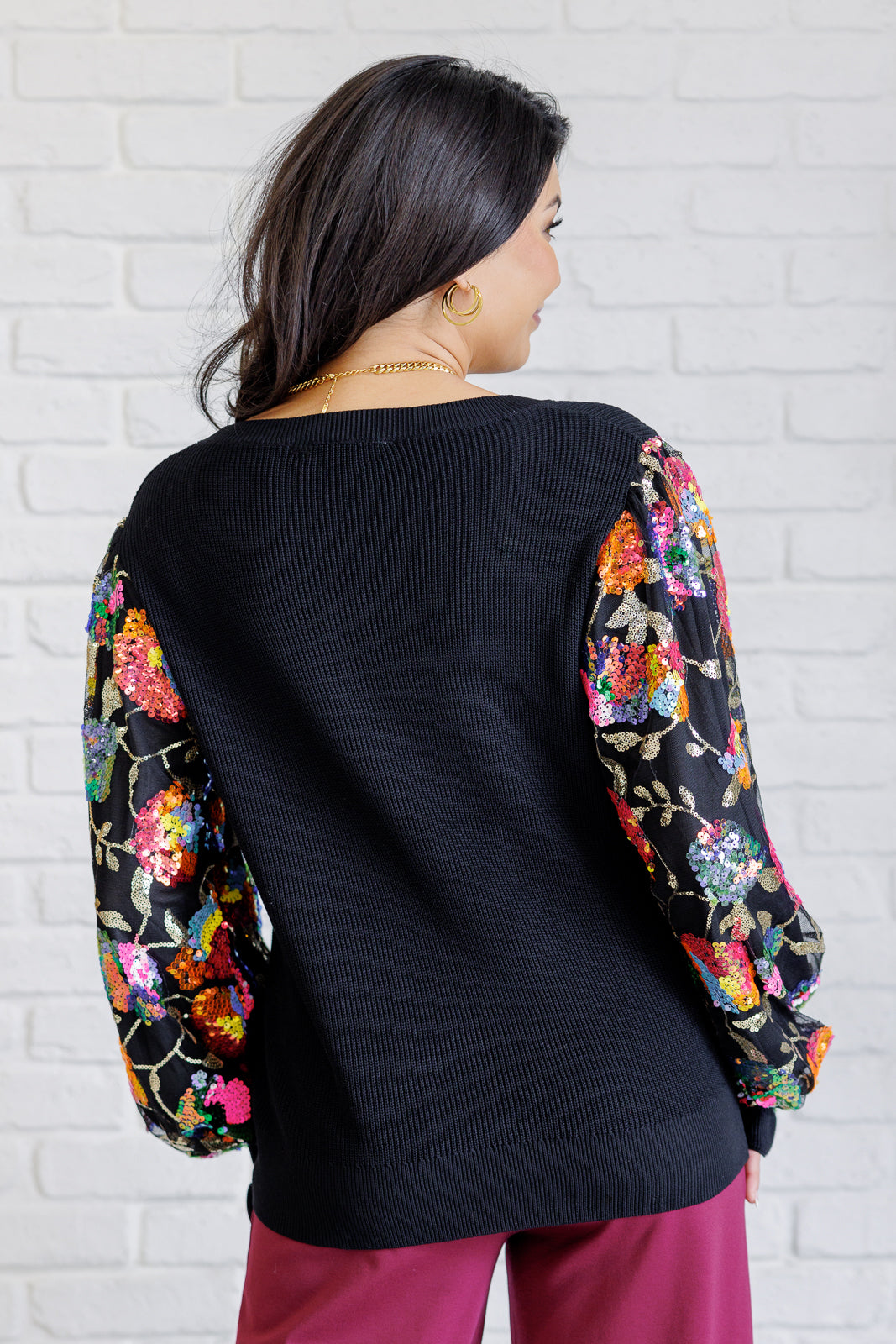 She is the Party Floral Sequins Mesh Sleeve Top-Tops-Villari Chic, women's online fashion boutique in Severna, Maryland